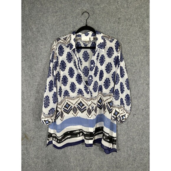 CHICOS Blouse Womens 3 XL Top Short Sleeve Sheer Cuffed Arms V Neck Relax - Picture 1 of 7
